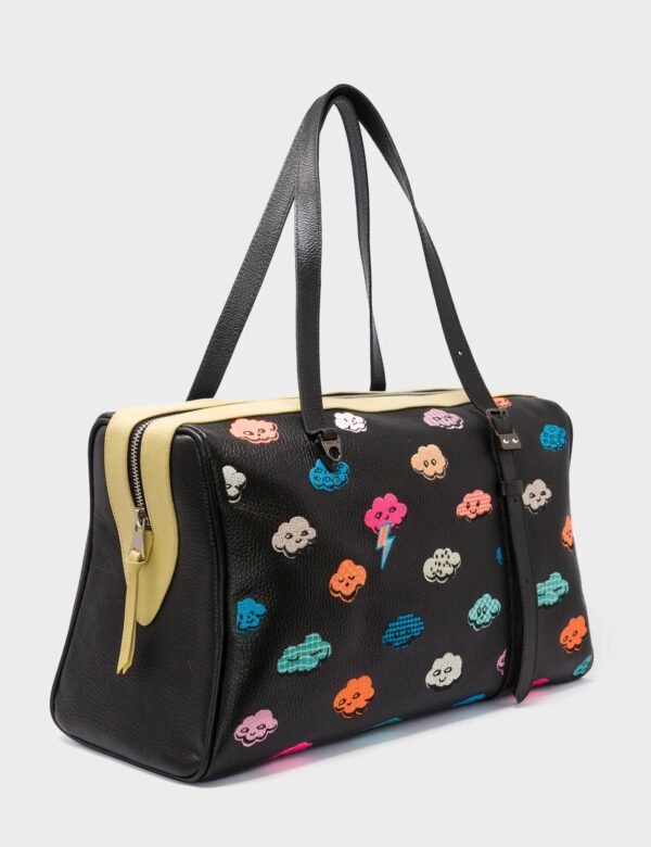 Esther Large Black Duffle Bag - Happy Clouds Design