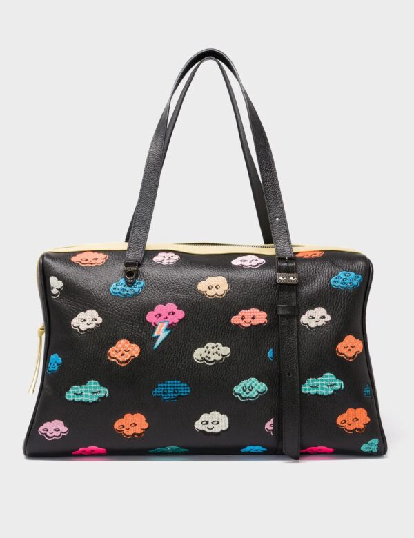 Esther Large Black Duffle Bag - Happy Clouds Design
