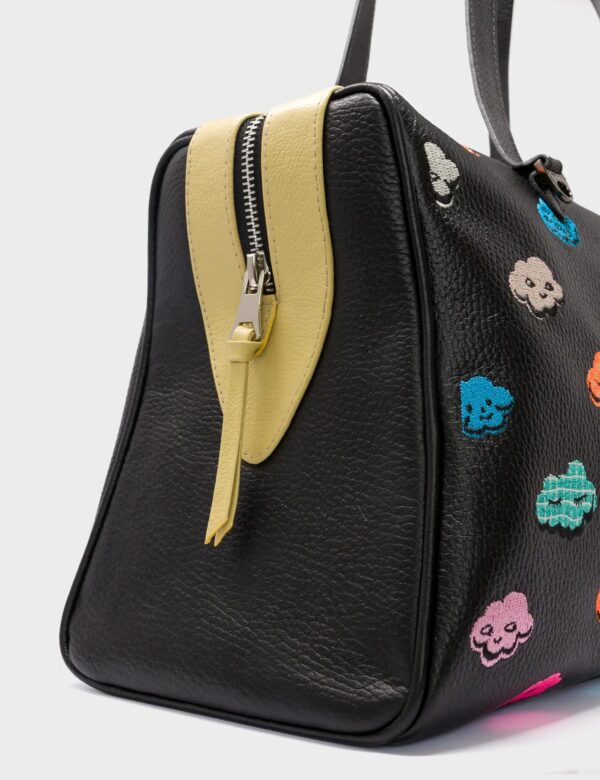 Esther Large Black Duffle Bag - Happy Clouds Design