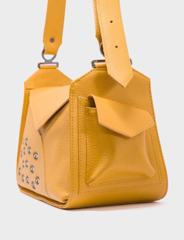 Houston Golden Glow Leather Shoulder Bag - All Over Eyes Embroidery