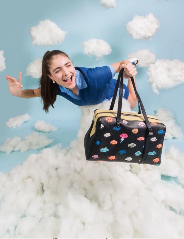 Esther Large Black Duffle Bag - Happy Clouds Design